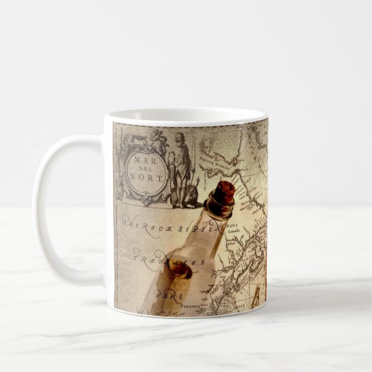 沿岸ビーチのヒトデの貝殻の航海のな地図 コーヒーマグカップ (左)