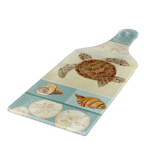 沿岸ビーチの海の海岸のコラージュのウミガメ カッティングボード (角)