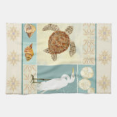 沿岸ビーチの海の海岸のコラージュのウミガメ キッチンタオル (横)