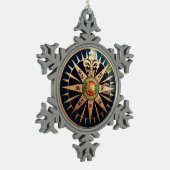 沿岸ビーチの航海ので旧式なコンパス スノーフレークピューターオーナメント (左)