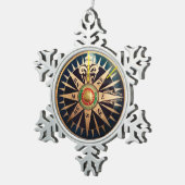 沿岸ビーチの航海ので旧式なコンパス スノーフレークピューターオーナメント (右)