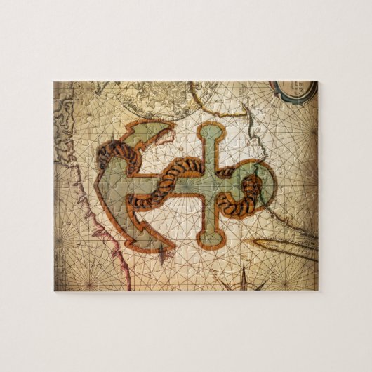 沿岸ビーチの航海のな地図のヴィンテージのいかり ジグソーパズル (横)