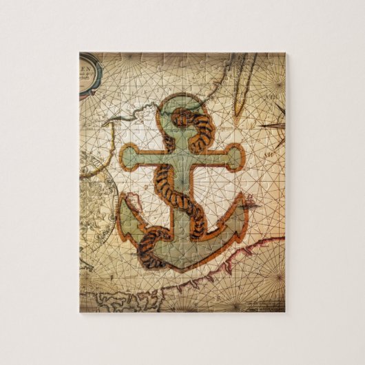 沿岸ビーチの航海のな地図のヴィンテージのいかり ジグソーパズル (縦)