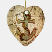 沿岸ビーチの航海のな地図のヴィンテージのいかり セラミックオーナメント (右)