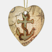 沿岸ビーチの航海のな地図のヴィンテージのいかり セラミックオーナメント (左)