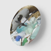 沿岸ビーチウォールクロックブルーシーガラスシーグラス ラウンド壁時計 (傾斜)