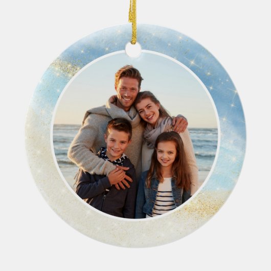 沿岸ビーチウミガメのメリークリスマスフォト セラミックオーナメント (裏面)