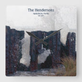 沿岸ビーチカスタムファミリーネームウォールクロック スクエア壁時計 (正面)