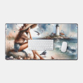 沿岸ビーチガール&ライトハウス デスクマット (キーボード&マウス)