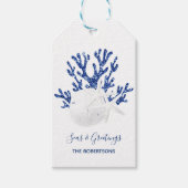 沿岸ビーチクリスマスネイビーブルーグリッター ギフトタグ (正面)