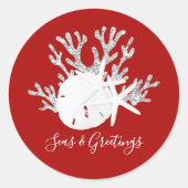 沿岸ビーチクリスマス紅海と挨拶 ラウンドシール (正面)