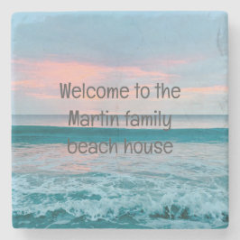 沿岸ビーチサンライズブルーパーソナライズされたコースター ストーンコースター