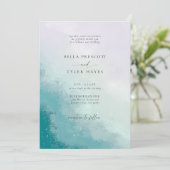 沿岸ビーチシーガラスティール(緑がかった色)ラベンダーシック結婚ズ 招待状 (スタンド正面)