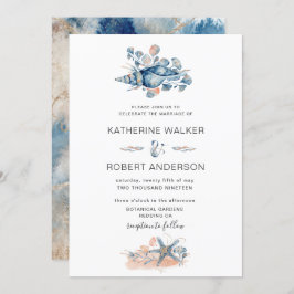 沿岸ビーチシーシェルエレガントなウェディング招待状 招待状