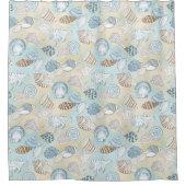 沿岸ビーチシーシェルズアクアブルーブラウン シャワーカーテン (正面)