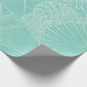 沿岸ビーチシーシェルティール(緑がかった色)グリーンホワイトデクページ ラッピングペーパー (角)