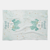 沿岸ビーチシーズ&グリーティングターコイズグリッター キッチンタオル (横)