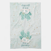 沿岸ビーチシーズ&グリーティングターコイズグリッター キッチンタオル (縦)
