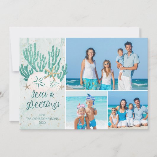 沿岸ビーチシーズ&グリーティングターコイズグリッター シーズンカード (正面)