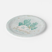 沿岸ビーチシーズ&グリーティングターコイズグリッター ペーパープレート (アングル)