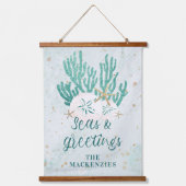 沿岸ビーチシーズ&グリーティングターコイズグリッター 吊り下げ型タペストリー (正面)