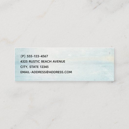 沿岸ビーチシーンとウッドローボートミニビジネス スキニー名刺 (裏面)