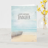 沿岸ビーチシーンとボート&ライトハウス カード (黄色い花)