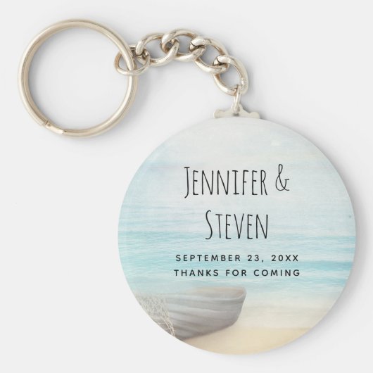 沿岸ビーチシーンと魚釣りボート結婚ズ キーホルダー (正面)