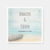 沿岸ビーチシーンと魚釣りボート結婚ズ スタンダードカクテルナプキン (正面)