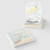 沿岸ビーチシーンと魚釣りボート結婚ズ ストーンコースター (横)