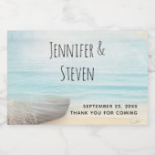 沿岸ビーチシーンと魚釣りボート結婚ズ スパークリングワインラベル (シングルラベル)