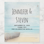 沿岸ビーチシーンと魚釣りボート結婚ズ ワインラベル (シングルラベル)