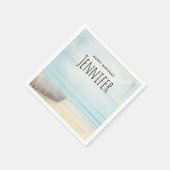 沿岸ビーチシーンと魚釣りボート誕生日 スタンダードカクテルナプキン (角)