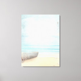 沿岸ビーチシーンと魚釣りボート キャンバスプリント