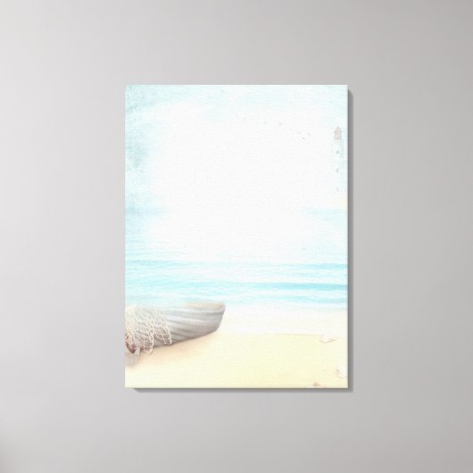 沿岸ビーチシーンと魚釣りボート キャンバスプリント (正面)