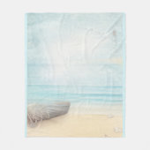 沿岸ビーチシーンと魚釣りボート フリースブランケット (正面)