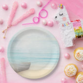 沿岸ビーチシーンと魚釣りボート ペーパープレート (パーティー)