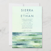 沿岸ビーチタイドプールシーモダンストライプズ結婚ス 招待状 (正面)
