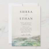沿岸ビーチタイドプールベージュ色グリーンエレガントウェディング 招待状 (正面)