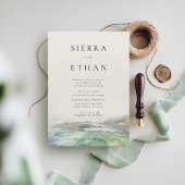 沿岸ビーチタイドプールベージュ色グリーンエレガントウェディング 招待状