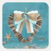 沿岸ビーチテーマ流木ハートバレンタインデー スクエアシール (正面)