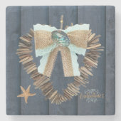 沿岸ビーチテーマ流木ハートバレンティンズ ストーンコースター (正面)