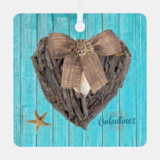 沿岸ビーチテーマ流木ハートバレンティンズ メタルオーナメント (正面)