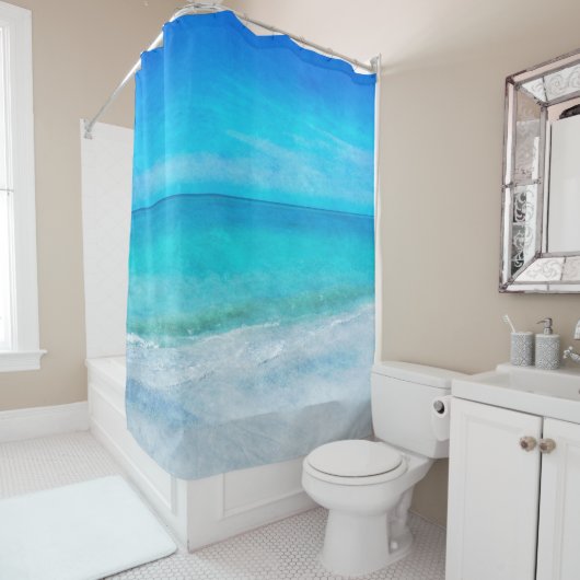 沿岸ビーチデコールインティール（緑がかった色）アクアターコイズブルー シャワーカーテン (インサイチュ)