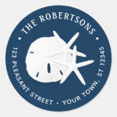 沿岸ビーチネイビーブルーラウンド差出人住所 ラウンドシール (正面)