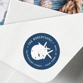 沿岸ビーチネイビーブルーラウンド差出人住所 ラウンドシール