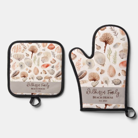 沿岸ビーチハウスシーサイドシェル 鍋つかみ&鍋敷きセット (正面)