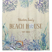 沿岸ビーチハウスシーライフファミリーネーム シャワーカーテン (正面)
