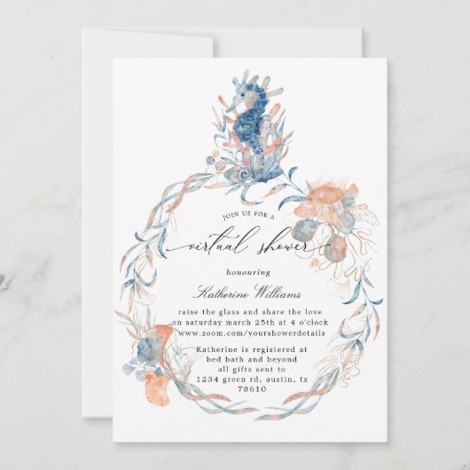 沿岸ビーチバーチャル赤ちゃんシャワー招待状 (正面)