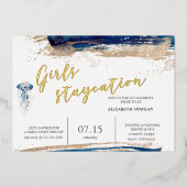 沿岸ビーチブルーアンド金ゴールドブライダルパーティ 箔招待状 (正面)